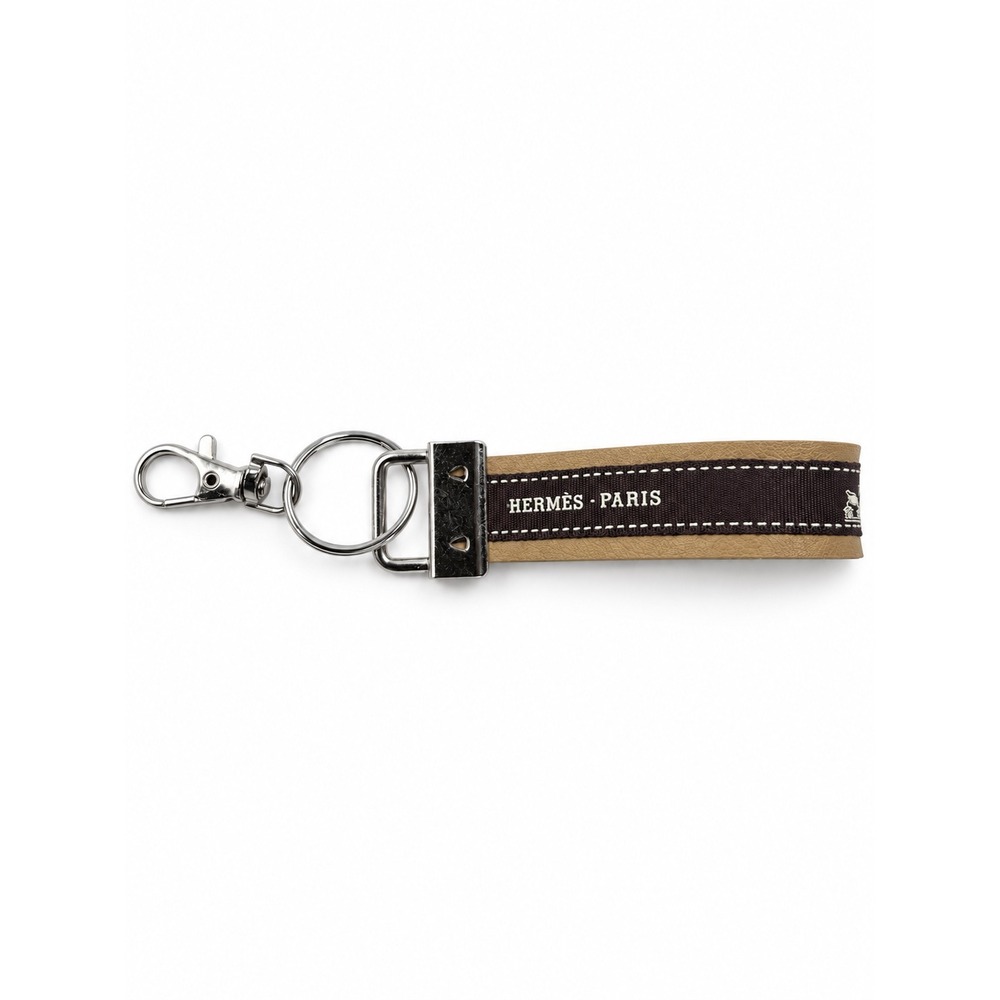 Hermes Upcycled Vintage Leather Keychain Unisex Paris Logo NWT Unisex